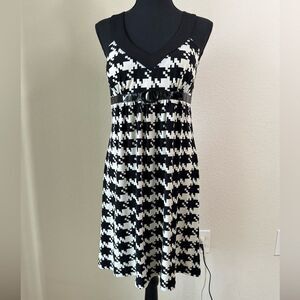Vtg Three Pink Hearts Trixxi Sleeveless Y2K Babydoll Dress M Grunge Houndstooth